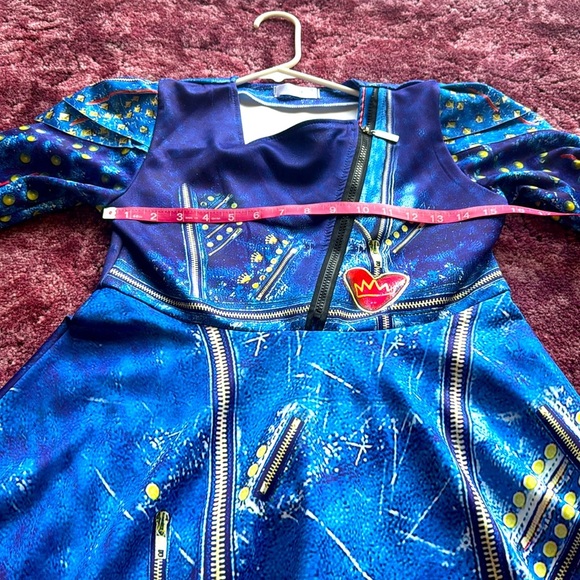 Kids Evie from Disney Descendants Inspired Blue and Gold Long Sleeve Dress - Picture 5 of 7